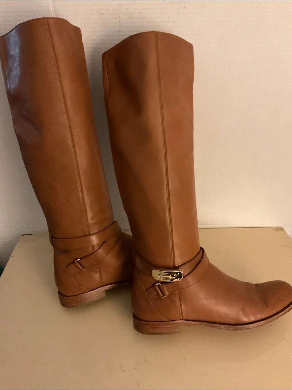 Coach women chestnut leather tall knee tall knee high riding boots US 8.5